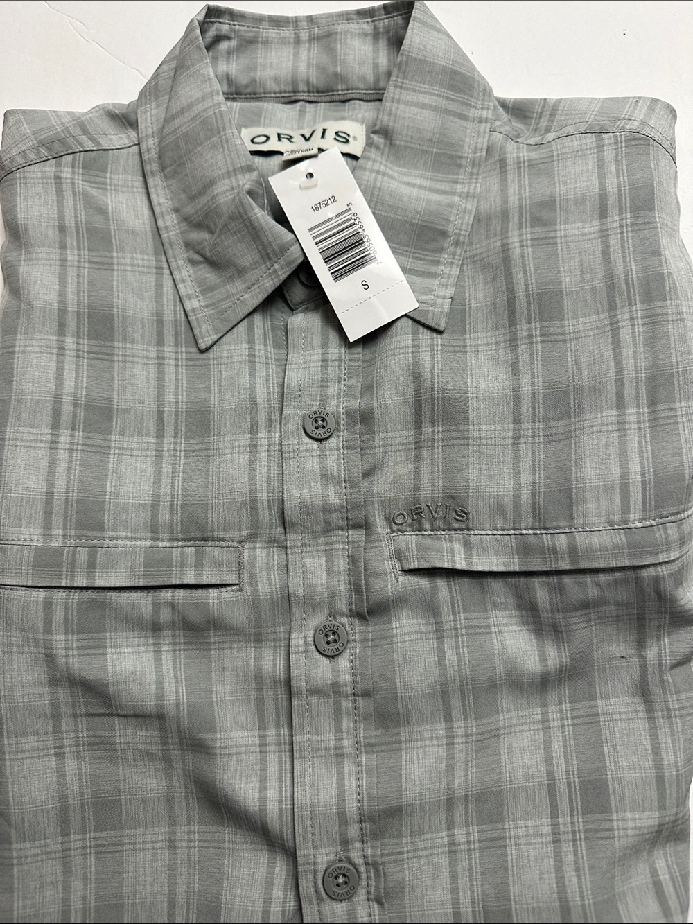 Orvis Men's Light Gray Plaid Button-Down Shirt